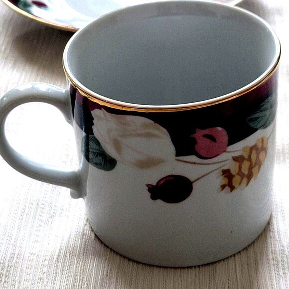 Tienshan Mug 8 piece Magnolia Flower Fine China Gold Trim Coffee Tea Cup - Picture 3 of 9